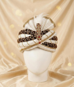 Turbante de Terciopelo Blanco de Lujo para Novio con Bordado Dorado y Kundan Kalgi Rojo para Boda, Accesorio Tradicional para la Cabeza del Novio - Product Image 2