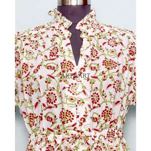 Vestido corto elegante de algodón hecho a mano en India, estilo A, para fiesta, con estampado floral, regalo para novia, personalizado, vestido de moda para mujer - Product Image 4