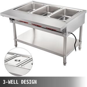 Scaldavivande Elettrico Commerciale Manuale a 3 Vasche, Scaldavivande a Vapore da 18 Quarti con Coperchi e Tagliere da 7 Pollici in Acciaio Inox per Alimenti - Product Image 3