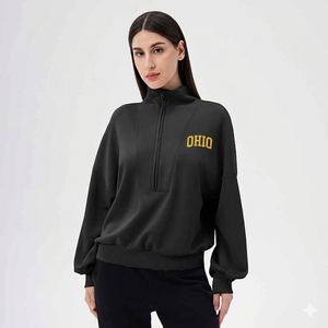 เสื้อสเวตเชิ้ตผู้หญิงคอเต่าครึ่งซิป ผ้าฝ้ายฟลีซ 100% ระบายอากาศ แห้งเร็ว สไตล์ลำลอง ปักโลโก้ด้านหน้า ขายส่ง - Product Image 4