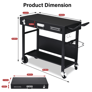 Carrello Portatile Pieghevole da Esterno per Barbecue con Ruote, Tavolo per Preparazione Cibo, Apribottiglie, Vassoio per Condimenti, Contenitore per Rifiuti - per Sostituzione Esterna - Product Image 2