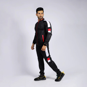 <b>Men's</b> <b>Black</b> Printed Color Block Streetwear Tracksuit Set Breathable Hooded Drawstring <b>Jacket</b> and Ankle-Length Pants Eco-Friendly - Product Image 4