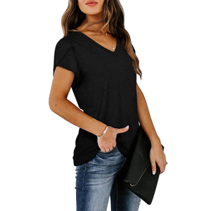 Nueva Camiseta Casual de Verano para Mujer, Cuello en V, Transpirable, 100% Algodón, Anti-Pilling, Manga Corta, Ajustada, Elástica, Lisa - Product Image 6