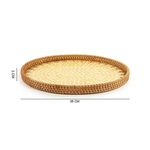 Plateau de service rond de style créatif avec motif floral en nacre jaune et poignée, idéal pour les desserts, les aliments et les fruits secs. - Product Image 4