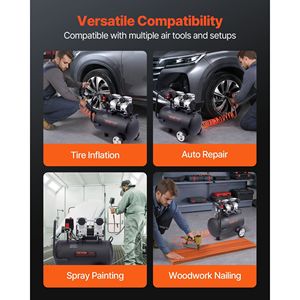 Compressore d'Aria Industriale Silenzioso 1HP 2.2 CFM@90 PSI con Serbatoio in Acciaio da 8 Galloni Senza Olio Pressione Massima 120PSI 80dB - Product Image 6