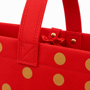 Custom Printed Red Nonwoven Felt Tote <b>Bag</b> with Gold Dots <b>Medium</b> Open Top Hand Length Handle Groceries - Product Image 6