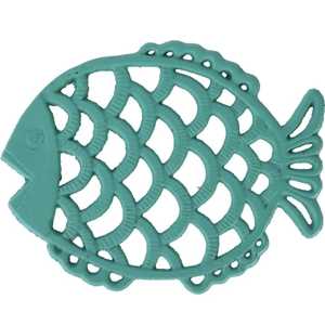 Cast Iron Fish Trivet Antique Green Hollow Out Hot Pad Nonslip Metal Coastal Pot Holder Heavy Duty Kitchen Dining Heat <b>Mat</b> - Product Image 1