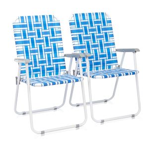 Sedie da Spiaggia 2pz in Tubo d'Acciaio con Tessuto in PP, Sedia Pieghevole con Capacità di 120kg, a Righe Blu e Bianche - Product Image 1