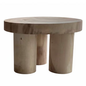 Table basse contemporaine en bois de Suar brut aux formes organiques, base cylindrique robuste, qualité export, pour salon et balcon - Product Image 3