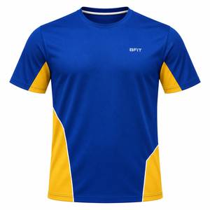 Camiseta Deportiva Bfit para Hombre, de Manga Corta, Secado Rápido, con Bloques de Color Azul y Amarillo, Cuello Redondo, Tejido de Poliéster, Corte Regular - Product Image 1