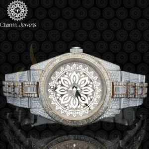 Charm_Jewells Men's Luxury Stainless Steel <b>Watch</b> 43mm Irregular Case <b>Diamond</b> Encrusted Rubber Band Mechanical Chronograph - Product Image 1