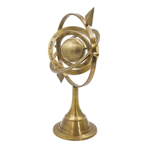 Élégant globe armillaire en laiton avec sphère terrestre centrale, sculpture astronomique vintage pour la décoration de table de bibliothèque ou de bureau - Product Image 3