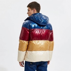 Chaqueta acolchada brillante con bloques de color para hombre, cuello alto, abrigo de burbujas aislante para invierno, grueso y cálido, estilo urbano, moda, ropa exterior - Product Image 2