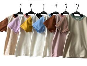 T-shirt en coton 100% à manches courtes pour enfants, garçons, filles, tout-petits, uni, décontracté, tricoté - Product Image 2