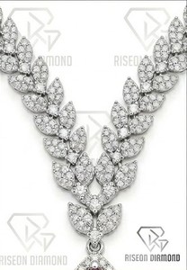 Elegant V shaped diamond <b>necklace</b> premium 18K white gold marquise round lab grown diamonds pear shaped pink pendant timeless lux - Product Image 2