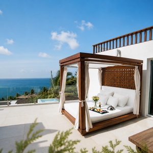 Cama de Día de Lujo con Toldo de Teca Sólida para Exteriores, con Cortinas, Moderna, para Jardín, Patio, Piscina, Resort, Hotel - Product Image 2