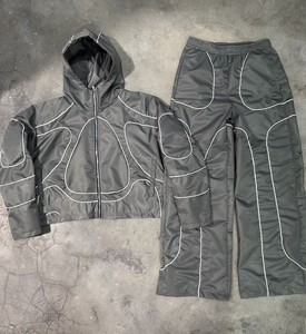 Wholesale Custom Men's Track <b>Zip</b>-<b>up</b> <b>Jacket</b> Shorts Set Breathable Color Windbreaker Polyester Nylon Hooded Autumn - Product Image 4