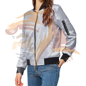 Women's Satin Fabric Bomber Jacket Full Zip Pockets Long Sleeve <b>Stand</b> Collar Casual Outerwear Women Satin Jacket - Product Image 4