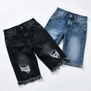 Fabricantes de Ropa de Verano de Moda, Ropa Urbana para Hombre y Mujer, Pantalones Cortos de Mezclilla con Lavado Vintage Personalizados - Product Image 3