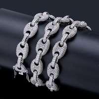 Collier Hip Hop 12 mm en zircon coloré, chaîne en forme de grain de café, laiton rhodié plaqué or, zircon, bouton hipster, pour homme et femme, cadeau