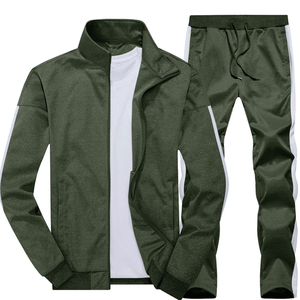 Men's Olive Green Tracksuit Full Zip Stand Collar Casual Sportswear Breathable <b>Polyester</b> <b>Joggers</b> Autumn Wear Regular Fit - Product Image 3