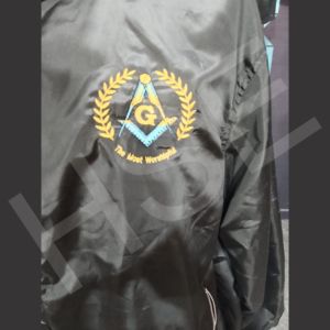 Veste coupe-vent maçonnique brodée sur mesure, veste noire légère à fermeture éclair intégrale avec logo personnalisé - Product Image 3
