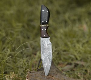 <b>Wood</b> Handle Fixed Blade Knife Damascus Steel Drop Point 0.5mm Thick 8in Overall <b>Length</b> Outdoor EDC Camping Leather Sheath OEM - Product Image 1