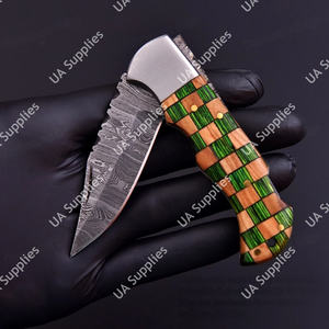 Industrial Grade Damascus Steel Back Lock Foldable <b>Utility</b> Pocket <b>Knife</b> Customized Colorful Handle 3.5in Drop Point Straight - Product Image 6