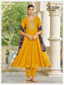 Collection de vêtements de festival, dernière collection, 14 kg, rayonne avec broderie de sequins, cordon, imprimé feuille d'aluminium, Anarkali Kurti-Pant, mode féminine - Product Image 2