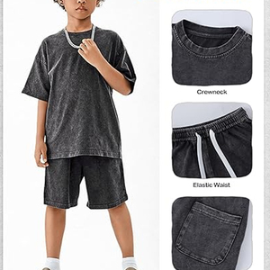 Men Custom Logo Acid Wash T Shirt Shorts <b>Set</b> Summer 2 Piece Outfit Cotton Casual Streetwear Matching <b>Set</b> - Product Image 2