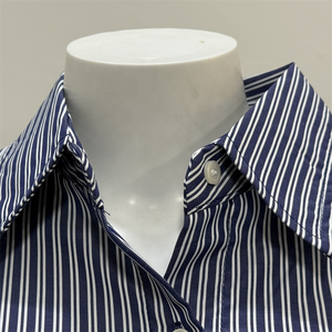 Women's Striped Button Down Shirt - Oversized Long Sleeve Casual Blouse Top, Cotton Blend Loose Fit Collared <b>Tunic</b> Shirt - Product Image 4