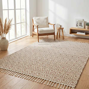 Alfombra de Algodón Naranja con Diseño Escandinavo, Lavable, Suave, Rectangular, Tejido Plano, Antideslizante, para Sala de Estar, India - Product Image 4