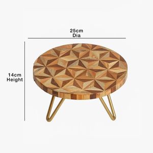 Support à gâteau en bois rond, présentoir à desserts, motif géométrique, pieds en métal, adapté pour les fêtes, les mariages, les pâtisseries, les cafés, les restaurants - Product Image 4