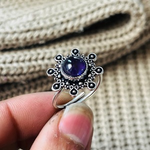 Amethyst <b>Ring</b> <b>Boho</b> Floral Brass <b>Ring</b> 925 Sterling silver Ethnic <b>Ring</b> Oxidized Silver <b>ring</b> for women - Product Image 3