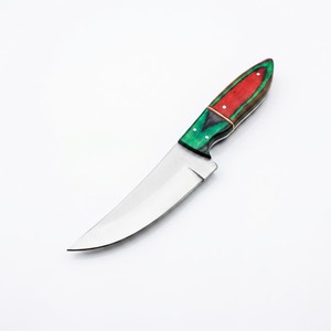 Cuchillo de Caza y Camping EDC de Hoja Fija de Acero al Carbono Hecho a Mano, Mango de Madera Pakka Roja y Verde, Funda de Cuero, Directo de Fábrica - Product Image 2