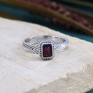 Natural <b>Garnet</b> Wholesale 925 Sterling <b>Silver</b> <b>Ring</b> Handmade Red <b>Garnet</b> Bezel Set Chevron Band <b>Ring</b> for Women - Product Image 5