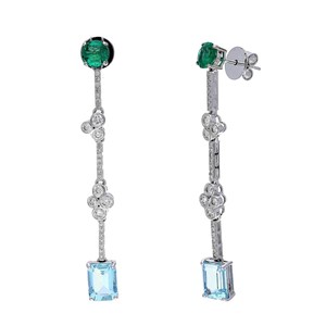 Aquamarine Emerald Long Earrings 18K White Gold Bridal Luxury Jewelry Women Elegant Wedding Gift Handmade - Product Image 5