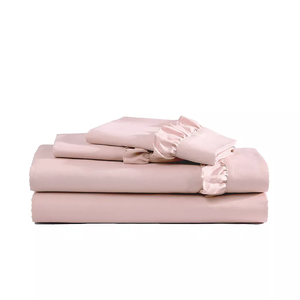 Natural Soft Woven French High Quality Bed Sheets <b>Set</b> with Solid Pattern Flat Fitted Sheet for Hotel Use - Product Image 1