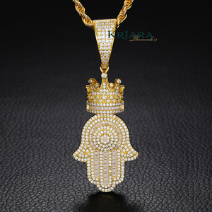 Pendentif main Hamsa Hip Hop en argent 925 avec couronne en moissanite, plaqué or 18 carats et rhodium, unisexe, cadeau de luxe - Product Image 3