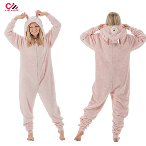 Combinaison de nuit chaude pour femme en polaire rose à capuche, longue, à manches longues, confortable pour l'hiver, motif étoiles imprimé, Care Master - Product Image 6