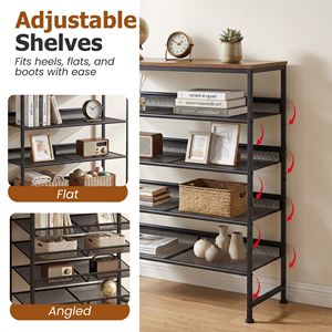 ตู้เก็บรองเท้าปรับระดับได้ 5 ชั้น พร้อมชั้นวางไม้และโลหะสไตล์โบราณ - Product Image 5