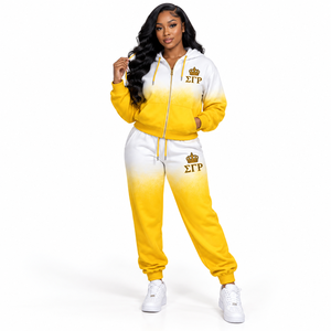 Sigma Gamma Rho <b>Women's</b> Oversized Tie Dye Hoodie Jogger Set <b>White</b> Gold Greek Sorority <b>Tracksuit</b> Custom Casual Fashion Streetwear - Product Image 1