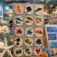 Imán de nevera de resina ecológica pintado a mano con base de coral de animales marinos, colección de recuerdos del océano, regalo costero, venta al por mayor, personalizado