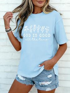 T-shirt pour femme, coupe ample, 100% coton, imprimé graphique DTF, col rond, t-shirts classiques, manches courtes, décontracté et confortable pour l'été - Product Image 4