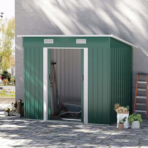 Casetta da Giardino in Metallo Verde Scuro 7x4, Facile da Montare, Chiudibile a Chiave, per Attrezzi da Giardino, con Telaio in Legno per Patio - Product Image 2