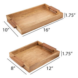 Pack 2 <b>Large</b> Mango Wood <b>Trays</b> Handles Handmade Sustainable 100% Natural Decorative Serving <b>Trays</b> for Coffee Table Living Room - Product Image 4