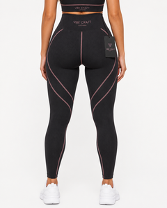 Leggings côtelés taille haute Vibe Craft, longueur intégrale, noir et vert, sportifs, extensibles, respirants, compressifs, vêtements de sport pour femmes - Product Image 2