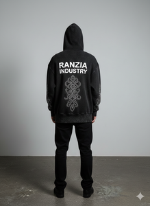 Ranzia Industry Factory Manufacturer Supply Men Zip Hoodie Men Zip Hoodie Distressed Embroidery Men Zip Hoodie - Product Image 2