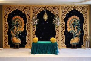 ฉากแต่งงานอินเดียใต้ ชุดเสาไฟเบอร์สีทอง ตกแต่งเวทีงานแต่งงาน ดีไซน์ฉากหลังงานแต่งงานสุดหรูทันสมัย ลอสแอนเจลิส - Product Image 2