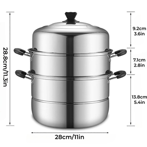 Olla Vaporera Premium para Cocina con Tapa de Vidrio Templado, Cuerpo de Acero Inoxidable Resistente, Base Compatible con Inducción - Product Image 3